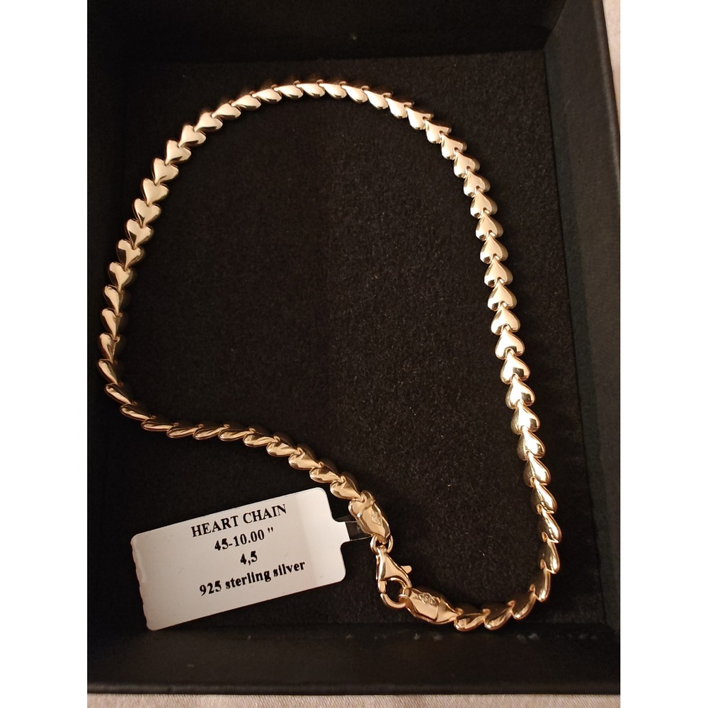 Anklet Heart Chain Gold over 925 Sterling Silver Made in Italy 10 Inch